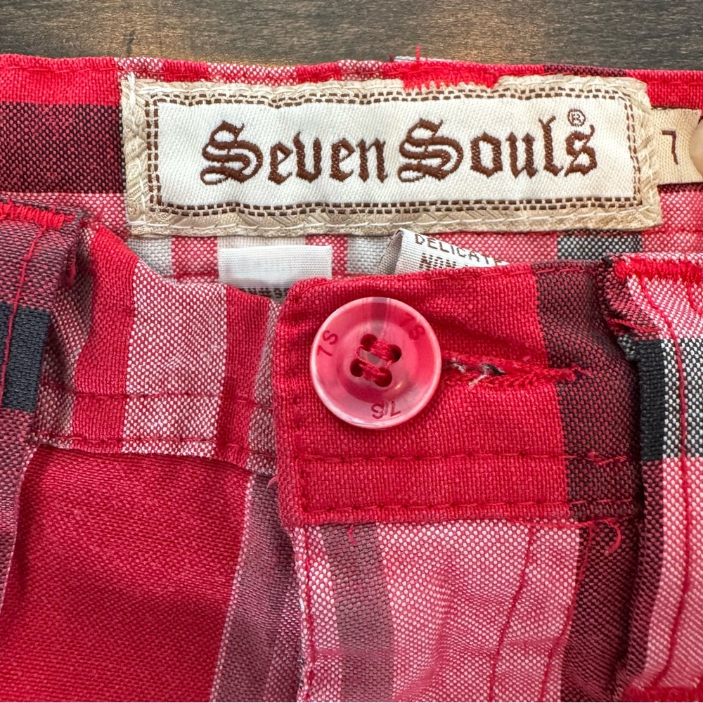 💜3/$15 Seven Souls Red & Black Plaid Flat Front Bermuda Shorts Boys 7 - Picture 8 of 8
